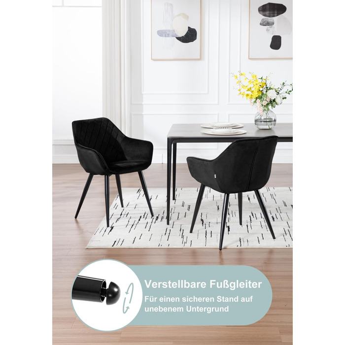 Набір обідніх стільців WOLTU 2 шт. з м'якими сидіннями, зелені, з металевими ніжками. Підходять для кухні, вітальні, їдальні.