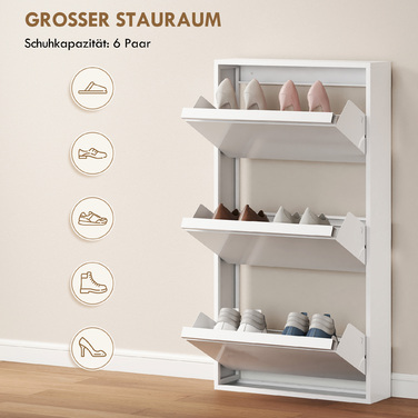 Металева шафа для взуття з 3 похилими полицями, вузька настінна шафа для 6 пар взуття, біла
