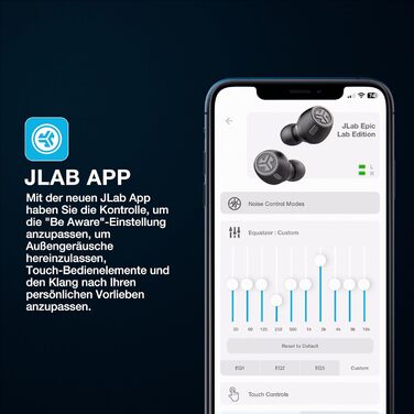 Навушники JLab Epic Lab Edition у вухах Bluetooth, ANC, 56 годин відтворення, IP55, справжній бездротовий, гібридний