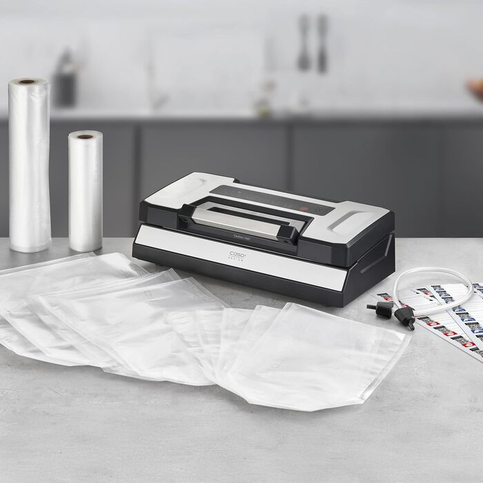 Вакууматор CASO VRH 800 Advanced Pro для продуктів та рідин, насос 20 л/хв, подвійний шов 30 см, корпус із нержавіючої сталі, комплект з пакетами та контейнерами