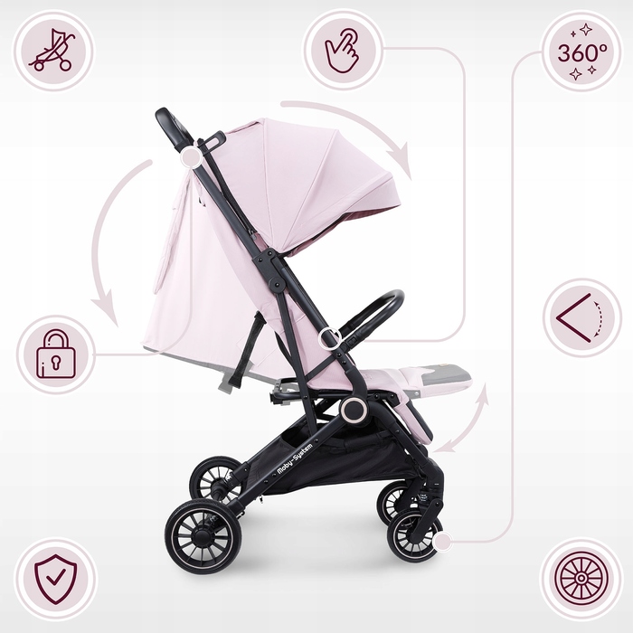Дитячий візок-прогулянка Moby-System LENA PINK PRO з функцією валізки