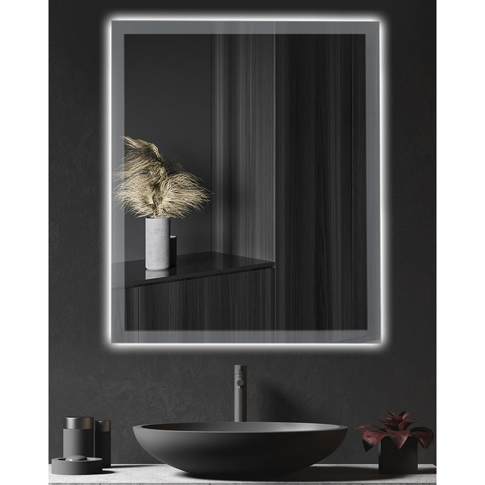 LED дзеркало для ванної кімнати з підсвічуванням | Вологостійке (IP54) | Сенсорне керування | 60x50 см | Вертикальна/Горизонтальна установка