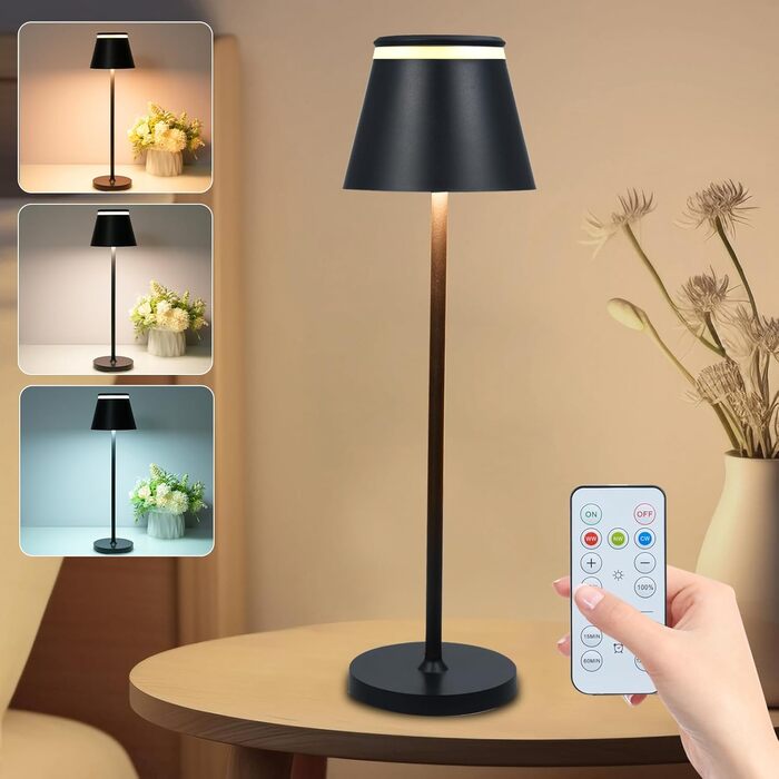 LED-лампа Neoglint настільна бездротова з бездротовою зарядкою та пультом, чорний колір, з таймером (1 шт.)