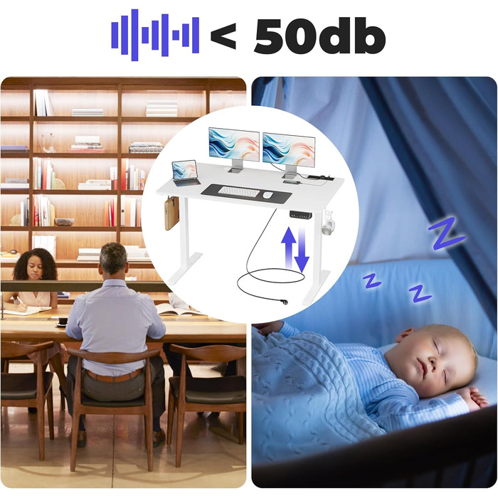 Стіл JOISCOPE з регулюванням висоти, 120 см, USB і Type-C, антикварне дерево, білий, 48 дюймів