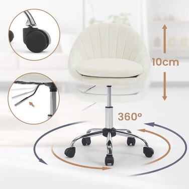 Крісло для дому та офісу WOLTU, ергономічне крісло, крісло для макіяжу, обертове крісло на колесах, крісло для робочого кабінету та спальні, з вагою до 150 кг, оксамит, бежеве, BS167cm