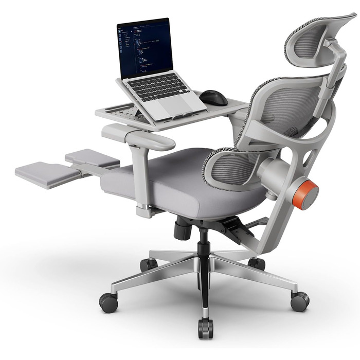 Офісне крісло Newtral Ergonomic NT002 з регульованою підголівником та підлокітниками (сірий), знімний стіл