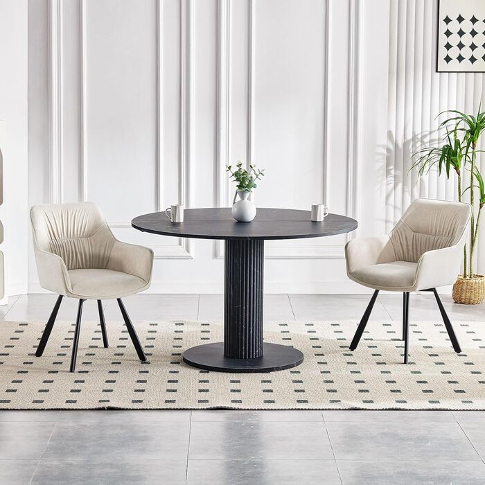 Набір обідніх крісел 6 шт. поворотні, з підлокітниками, 360°, сучасний м'який стілець з велюру, для вітальні, кухні, спальні, робочого кабінету (2 поворотні, хакі)