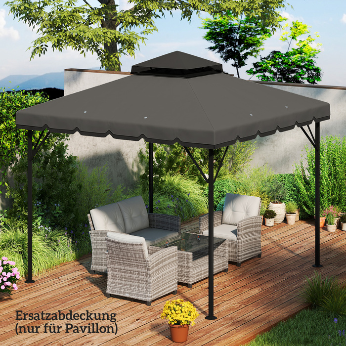 Замінний дах для павільйону 3x3м, водовідштовхувальний. Дах для павільйону з подвійним шаром та дренажними отворами. Світло-сірий.