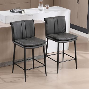Набір з 2 барних стільців Chairus з PU шкірою, без підлокітників, для кухні, вітальні, острівця (зелений, сірий)