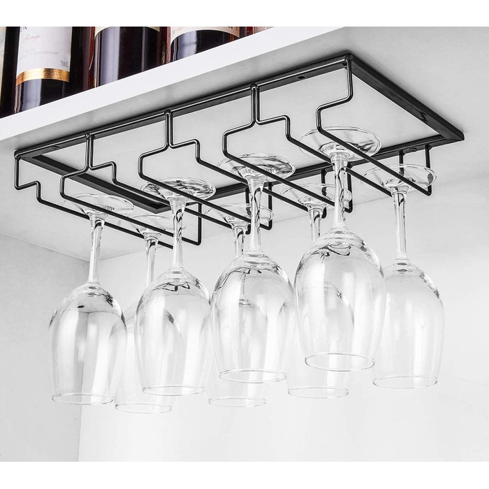 Підставка для келихів вина – органайзер для шафки – металева підставка для келихів, для кухні, бару (3 ряди, 1 шт.) (Чорний)