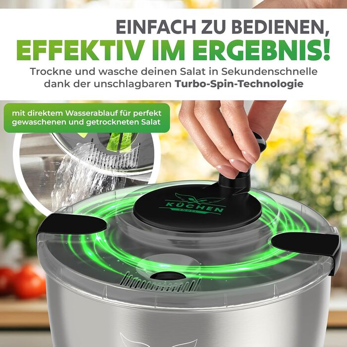 Салатниця-швидкоочисник з нержавіючої сталі, 5л [з мискою та бамбуковим приладдям]