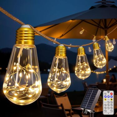 LED-гірлянда сонячна зовнішня 10м, 16+1 G40, диммування, 3 режими, пульт дистанційного керування, вологостійка, тепле світло, для саду, балкону, декору