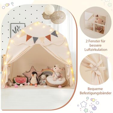 Дитяче намет-ліжко DREAMADE 2 в 1 з гірляндою та прапором, ігровий намет для дитячої кімнати, ігровий будиночок для дітей від 3 років (Бежевий)