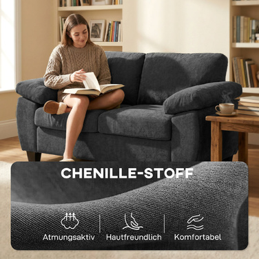 Двомісний диван, 156 см, м'який честерфілд з товстими пружинними подушками, широкими м'якими підлокітниками, вантажопідйомність 300 кг, темно-сірий