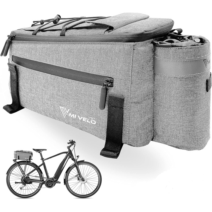 Сумка-переноска для велосипеда - Сумка-холодильник для велосипеда - Ізольована сумка для багажу - водовідштовхувальна - 10 л - чорна (сіра аміка)