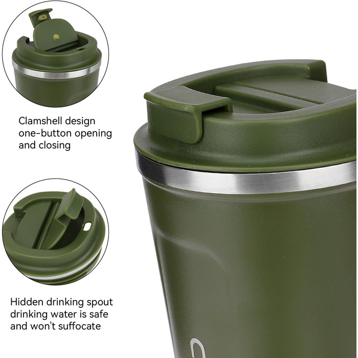 ERBO Термокружка для кави з нержавіючої сталі, 380 мл, 2 шт. (білий + рожевий) + 510 мл (зелений)