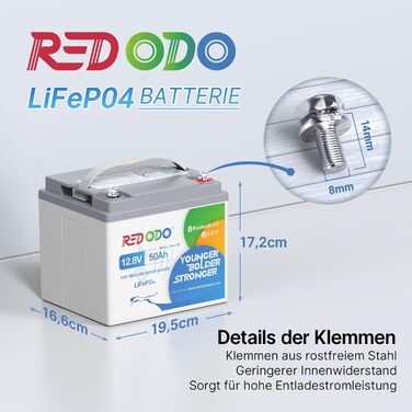 Акумулятор Redodo 12V 50Ah LiFePO4, , для сонячної системи, автофургонів, кемпінгу, човна, дому (12V50Ah TM Bluetooth)