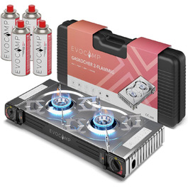 Газовий наметний пальник Gaskocher 2-flammig з п'єзозапалюванням для балончиків MSF-1a 227g - 4 балончики в комплекті