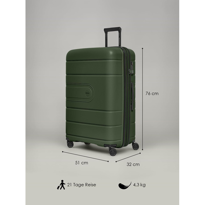 Набір валіз REDOLZ Hartschalen 3 шт. | Розкладні, з поліпропілену, 4 колеса, TSA-замок | Olive (L 76 см)