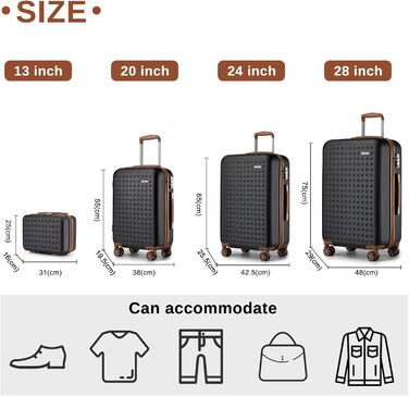 Чотири валізи KONO з ABS пластику, 75 x 48 x 29 см, з TSA замком, ручна поклажа, набір 4 шт. (білий, чорний)