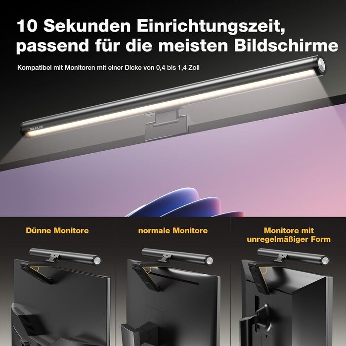 LED-лампа для монітора Douxlife Screenbar з сенсорним керуванням та пультом, USB-зарядка, регулювання яскравості та кольорової температури, захист очей для ПК (сіра)