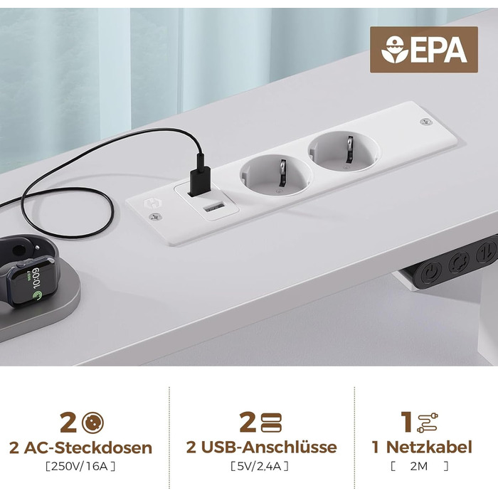 Комп'ютерний стіл Seventable з розетками та LED-підсвічуванням, 100 см, ігровий стіл з 5 шухлядами, стіл для офісу, робочого кабінету, спальні, вітальні, білий