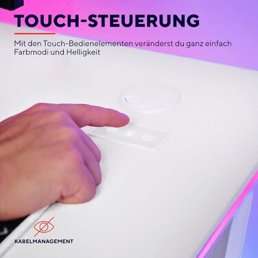 Ігровий стіл Trust Gaming GXT 709W Luminus RGB з підсвічуванням LED, 10 режимів, USB, білий, з тримачем для навушників та напоїв, 120 x 60 см