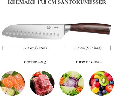 KEEMAKE Набір професійних кухонних ножів Santoku 18 см з карбонової сталі, ергономічна ручка