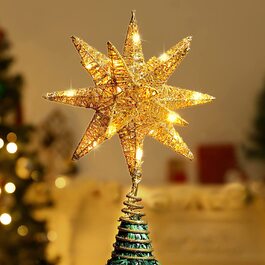 Верхівка на ялинку Мереживо для різдвяної ялинки Lewondr, блискуча Різдвяна ялинка з підсвічуванням, блискуча 3D геометрична зірка, мереживо для різдвяної ялинки W
