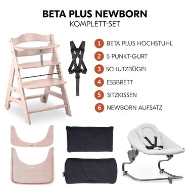 Високий стільчик для годування Hauck Beta+ Newborn Set Premium Dark Grey - комплект для новонароджених, з функцією гойдалки, подушкою та підносом. Колір: сірий, білий.