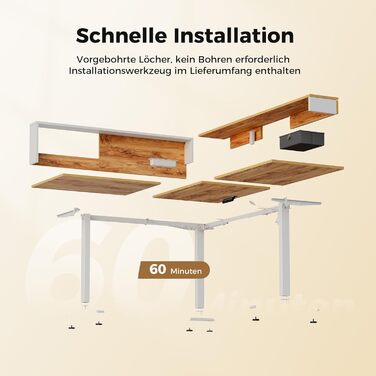 Регульований кутовий стіл Agilestic 160x140 см з LED та розеткою (світло-коричневий)