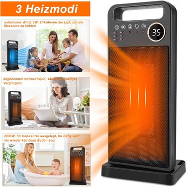 Керамічний обігрівач 2000W з пультом та таймером, електрообігрівач для офісу, кімнати, вітальні, захист від перегріву, 3 режими