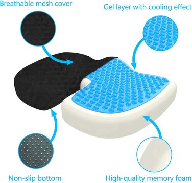 Ортопедична гелева подушка для сидіння Gvolatee, піна з ефектом пам'яті, розвантажувальна спина/стегна, ергономічна для офісу/автомобіля
