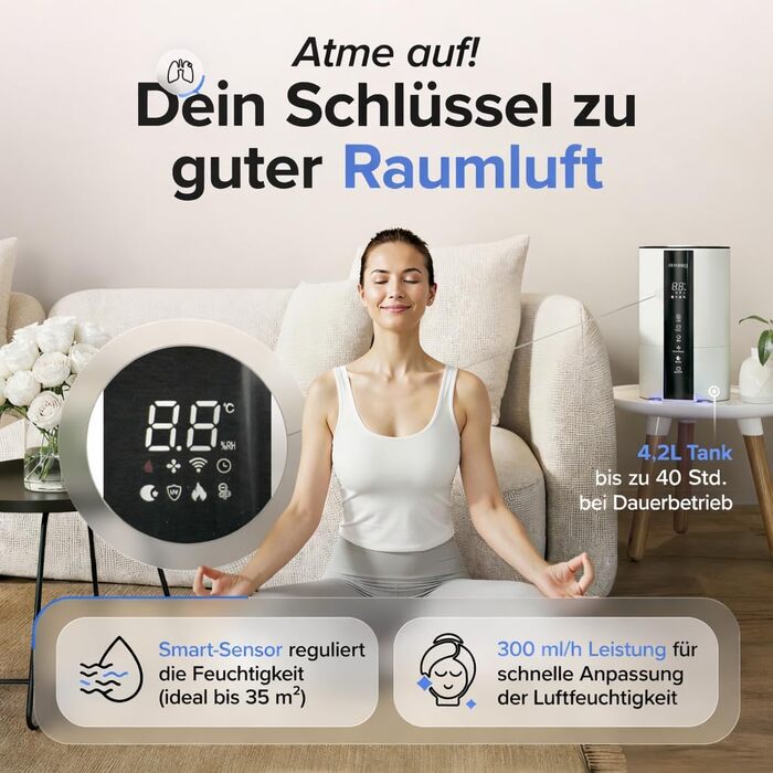 Ультразвуковий зволожувач повітря 4.2л з аромадифузором, підсвіткою та пультом керування для вітальні, спальні, дитячої кімнати та офісу, 360° форсунка