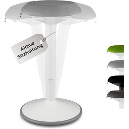 Високий пуф Standup.Today Ella (білий/зелений) – регульована висота 55-80 см – ергономний пуф для офісу та дому – пуф-гойдалка для робочого столу (білий/світло-сірий)