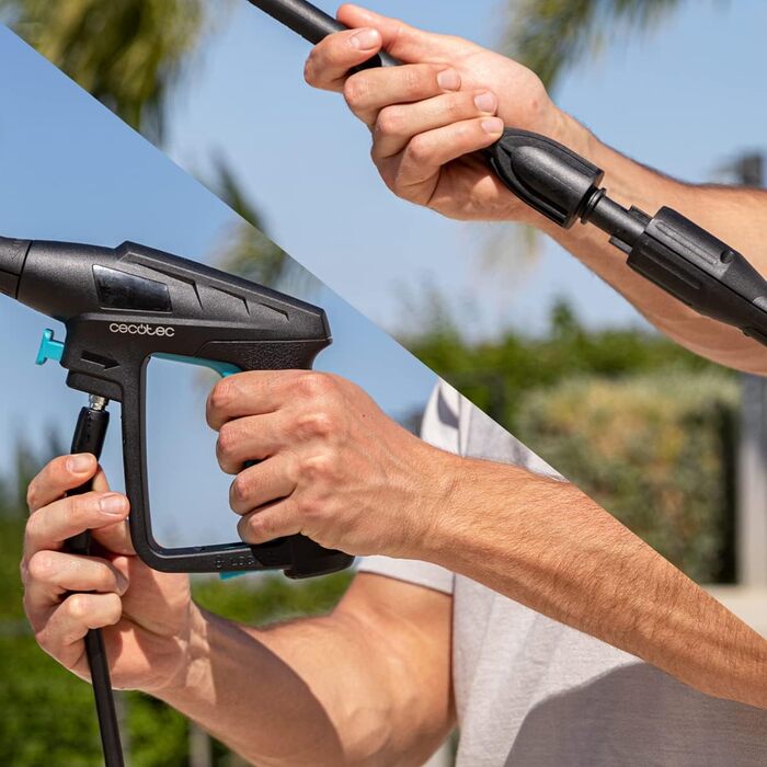 Мийка високого тиску Cecotec HydroBoost 1400 Essential: для дому, саду та авто, 105 бар, 426 л/год, 9 м радіус дії, 1400 Вт, 2 насадки + пляшка для миючого засобу