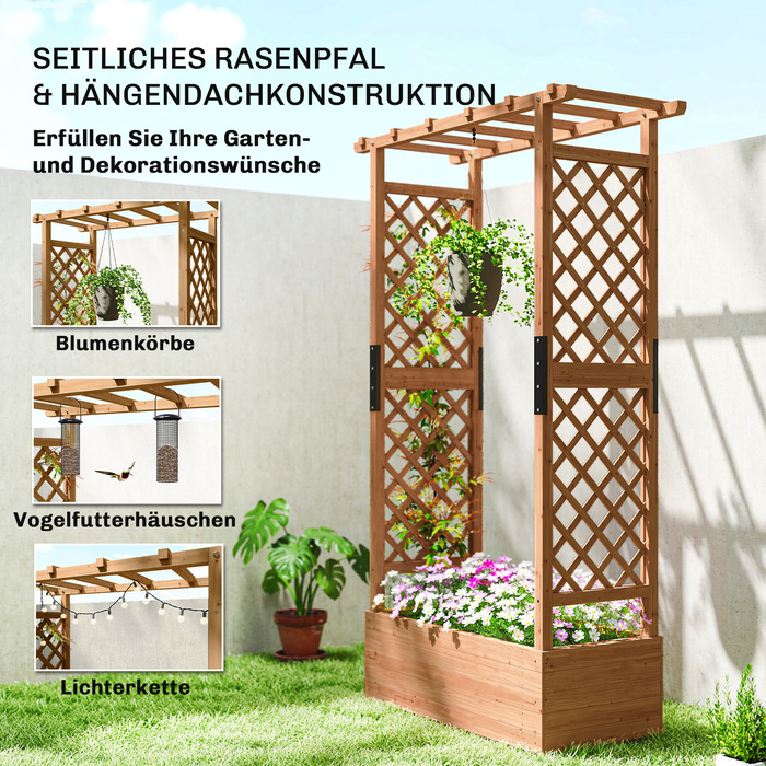 Підвищене грядка з опорою для ліан та дахом, для квітів, фруктів, овочів, трав, 110 x 44 x 181 см, дерево, помаранчевий