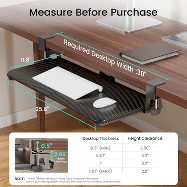 Підставка для клавіатури NearHub, висувна, під стіл, карбоновий дизайн, 65x30 см