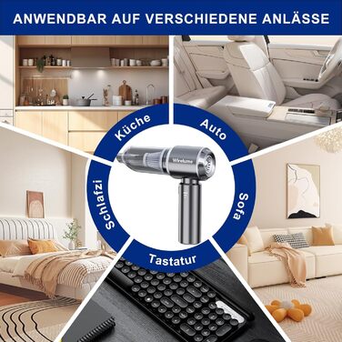 Акумуляторний ручний автомобільний пилосос 4 в 1, потужність 22000 Па, циклонна система, 3 режими всмоктування, портативний бездротовий пилосос для авто та шерсті тварин (Темно-сірий)