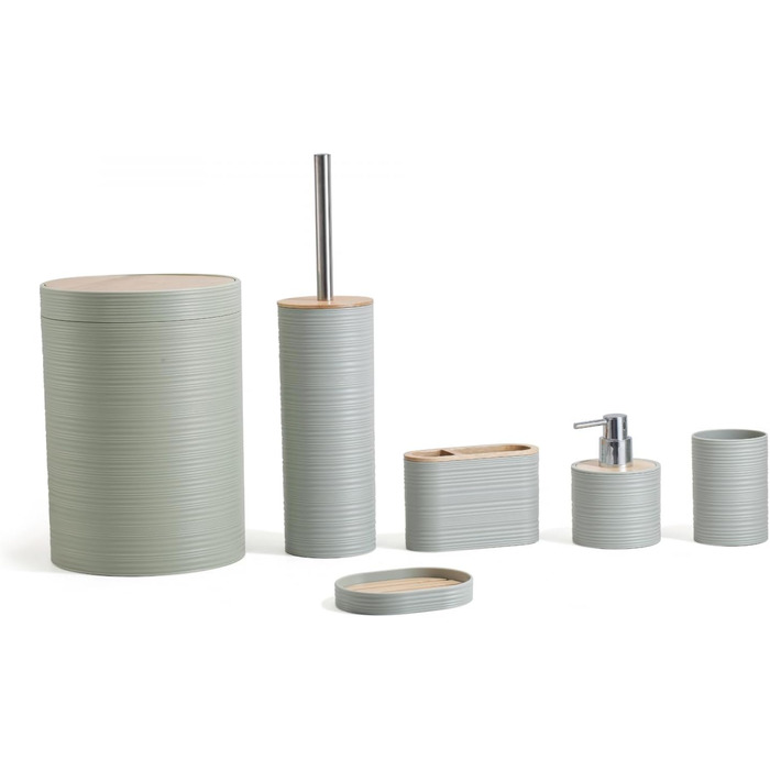 Набір для ванної кімнати Herzberg HG04449, 6 предметів з бамбука, сучасний дизайн, екологічний, салатовий