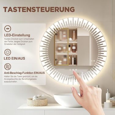 Дзеркало для ванної кімнати YOLEO з підсвічуванням 90x70 см, LED дзеркало з переднім та заднім освітленням, дзеркало для стіни з пам'яттю, 3 регульовані кольори світла, антизапотівання