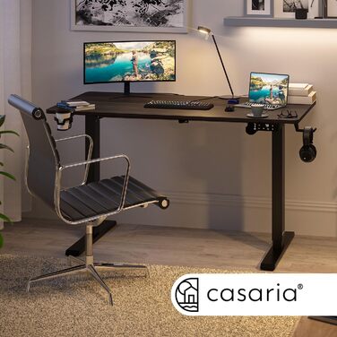 Стіл Casaria з регулюванням висоти 110x60 см електричний з тримачем для навушників Підстаканник Сучасний стоячий стіл Офісний ігровий комп'ютерний стіл (коричневий / чорний)