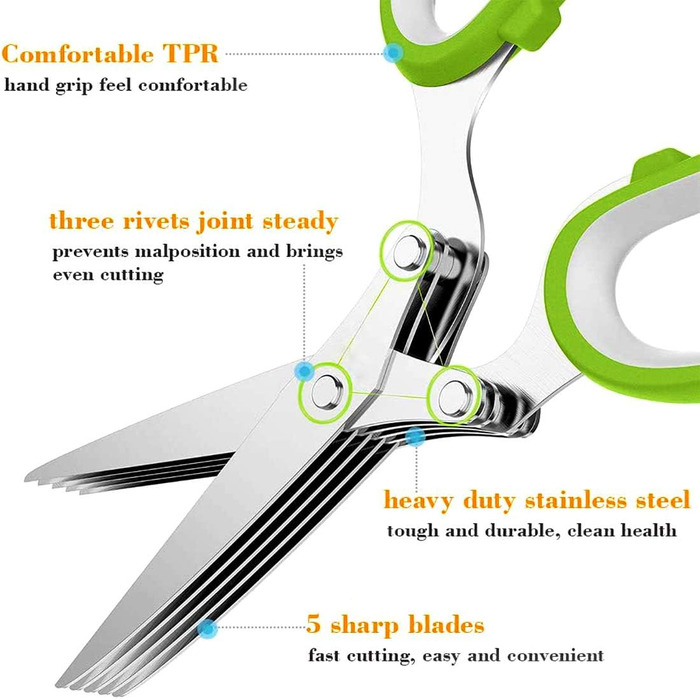 Кухонні ножиці з нержавіючої сталі з 3 частин з інструментом для зачистки, захисною кришкою, гребінцем для чищення та 5 лезами