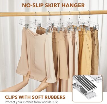 12 шт. Чохли для підвішування штанів House Day з кліпсами, 35 см, прозорі, пластикові, для штанів, спідниць, джинсів, шортів та легінсів, з поворотним гачком 360°