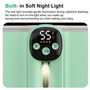 Підігрівач молока бездротовий з LED дисплеєм температури, 8000mAh, для дитячих пляшок, в подорожах, 6 режимів, швидкий нагрів, USB-C зарядка, термоізоляційний чохол для материнського молока, блакитний (зелений)