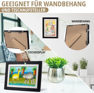 Рамки для дитячих малюнків KIYARI A4, 2 шт. (білі) + 2 шт. (чорні). Набір для зберігання 150 малюнків. Міцне дерево, безпечне скло, ідеально для школи, дитячої кімнати та творчих проєктів.