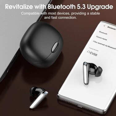 Навушники-вкладиші SKIUDCT Bluetooth 5.3, стерео HiFi, 48 годин, світлодіодний, сенсорний, водонепроникний IP7, чорний