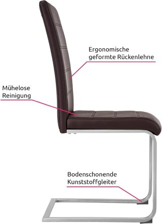 Стілець tectake Cantilever, стільці для їдальні/кухні, чохол з імітації шкіри, набір з 8 шт. , коричневий