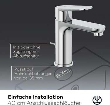 Змішувач для ванної кімнати KLUDI-X1, висота виливу 95 мм, водозберігаючий, розмір M, керамічний картридж, хром, з підключувальними шлангами