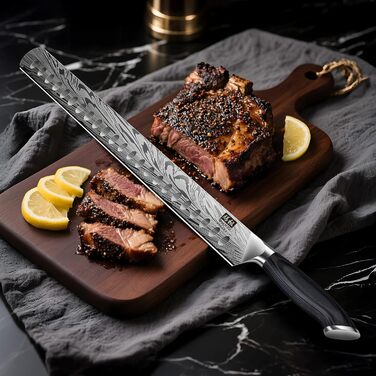 Японський кухонний ніж SHAN ZU з порошкової сталі, 30 см. Професійний ніж шеф-кухаря з високим вмістом вуглецю, ергономічна ручка з паккавуда. (Транжирний ніж)